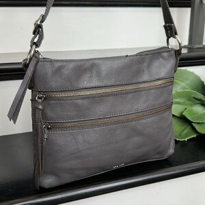 Gray Leather Crossbody Bag